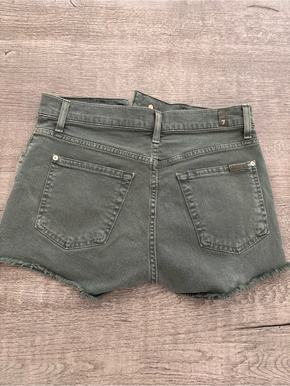7 For All Mankind Olive Green Denim Cutoff Shorts - Picture 2 of 4